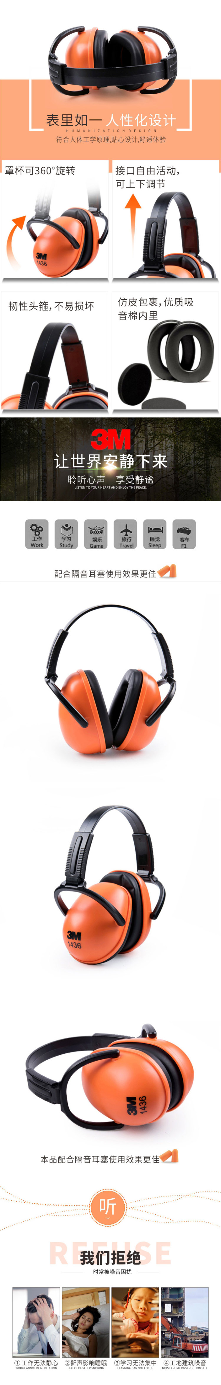 3M 1436折疊式隔音耳罩