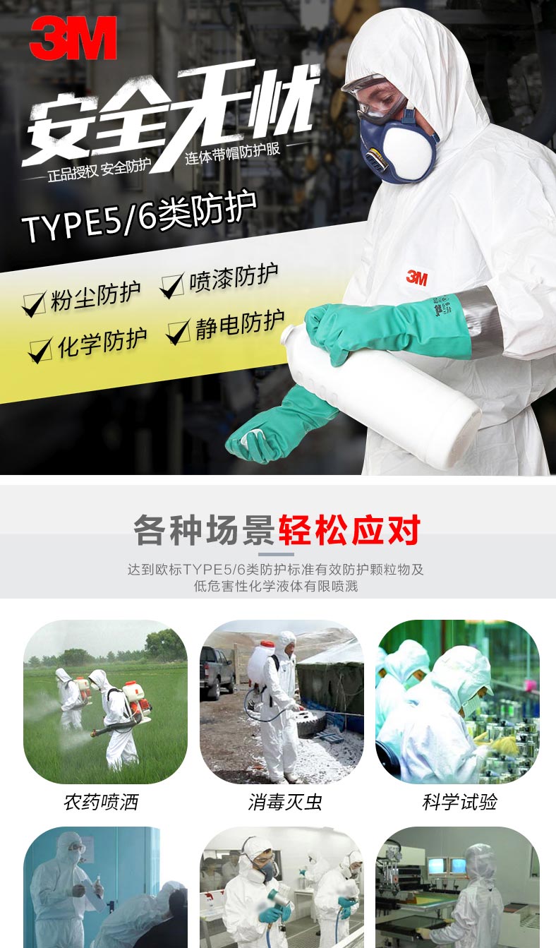 3M 4515白色帶帽連體防護(hù)服