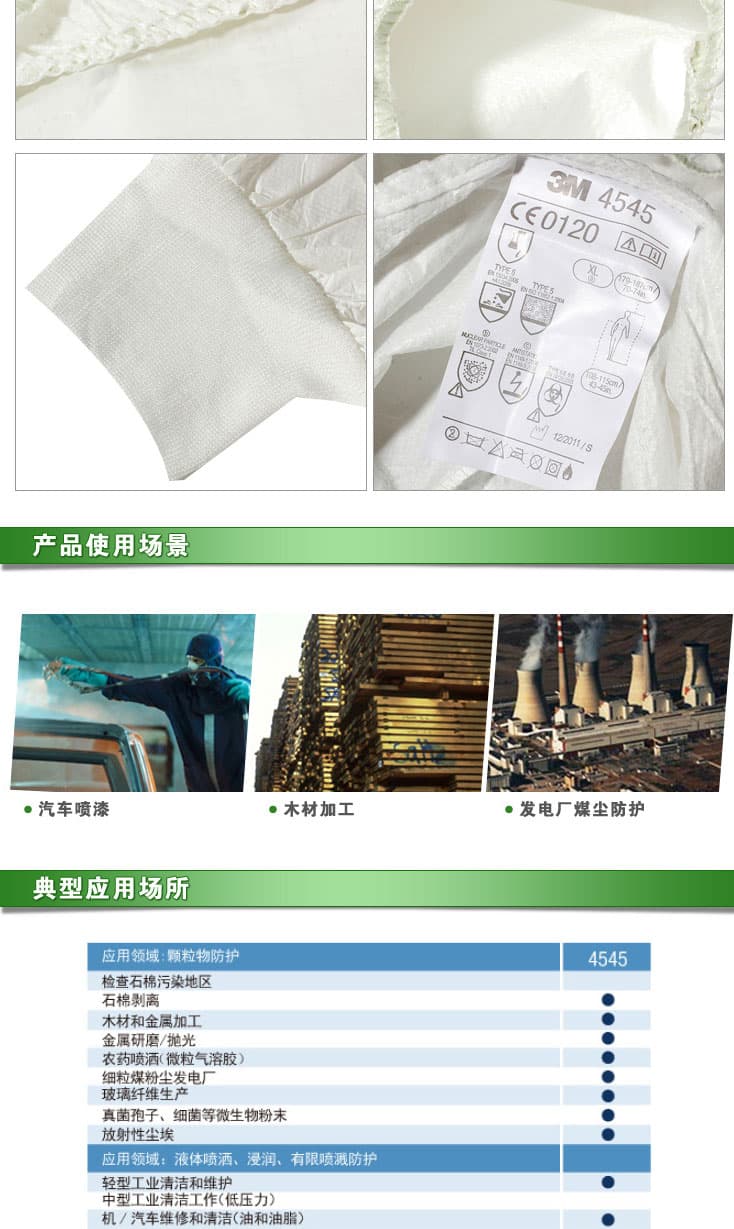 3M 4545 白色帶帽連體防護(hù)服