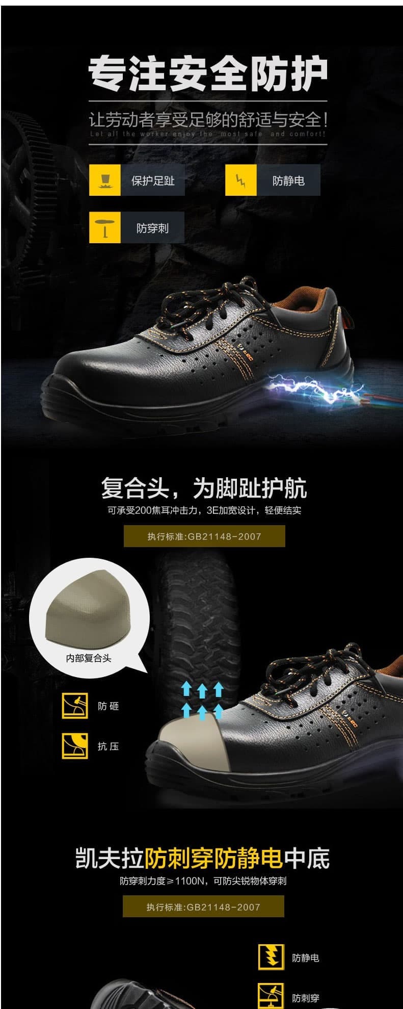 SAISI賽獅 K929 帶孔防靜電勞保鞋