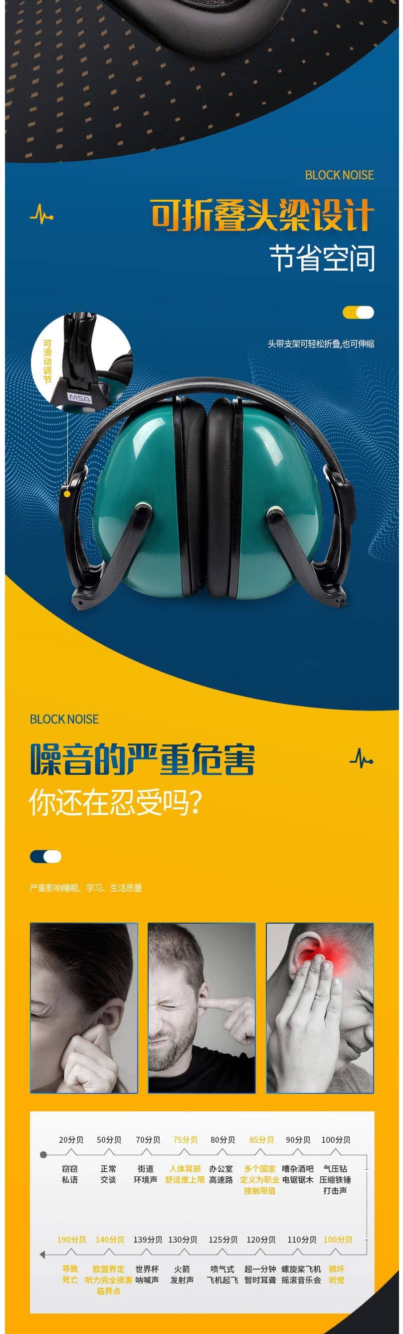 梅思安（MSA）9913228 FDE便攜式防噪音耳罩