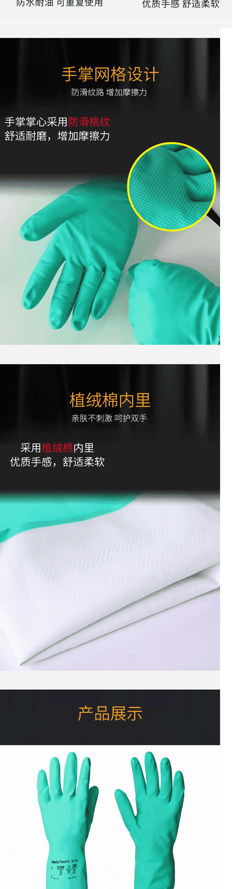 安思爾(Ansell)37-176 丁腈橡膠全涂層防化手套