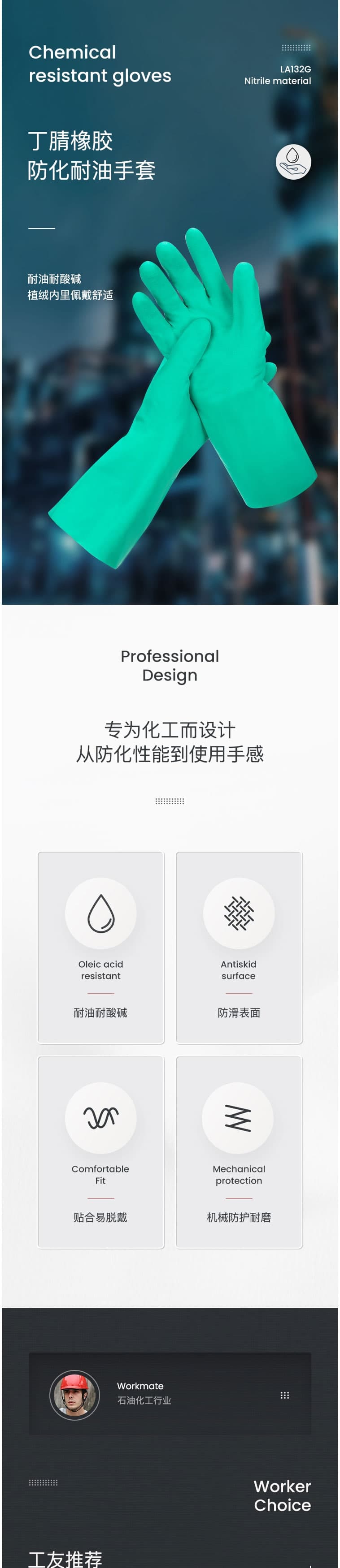 霍尼韋爾 LA132G 丁腈耐油脂防化手套